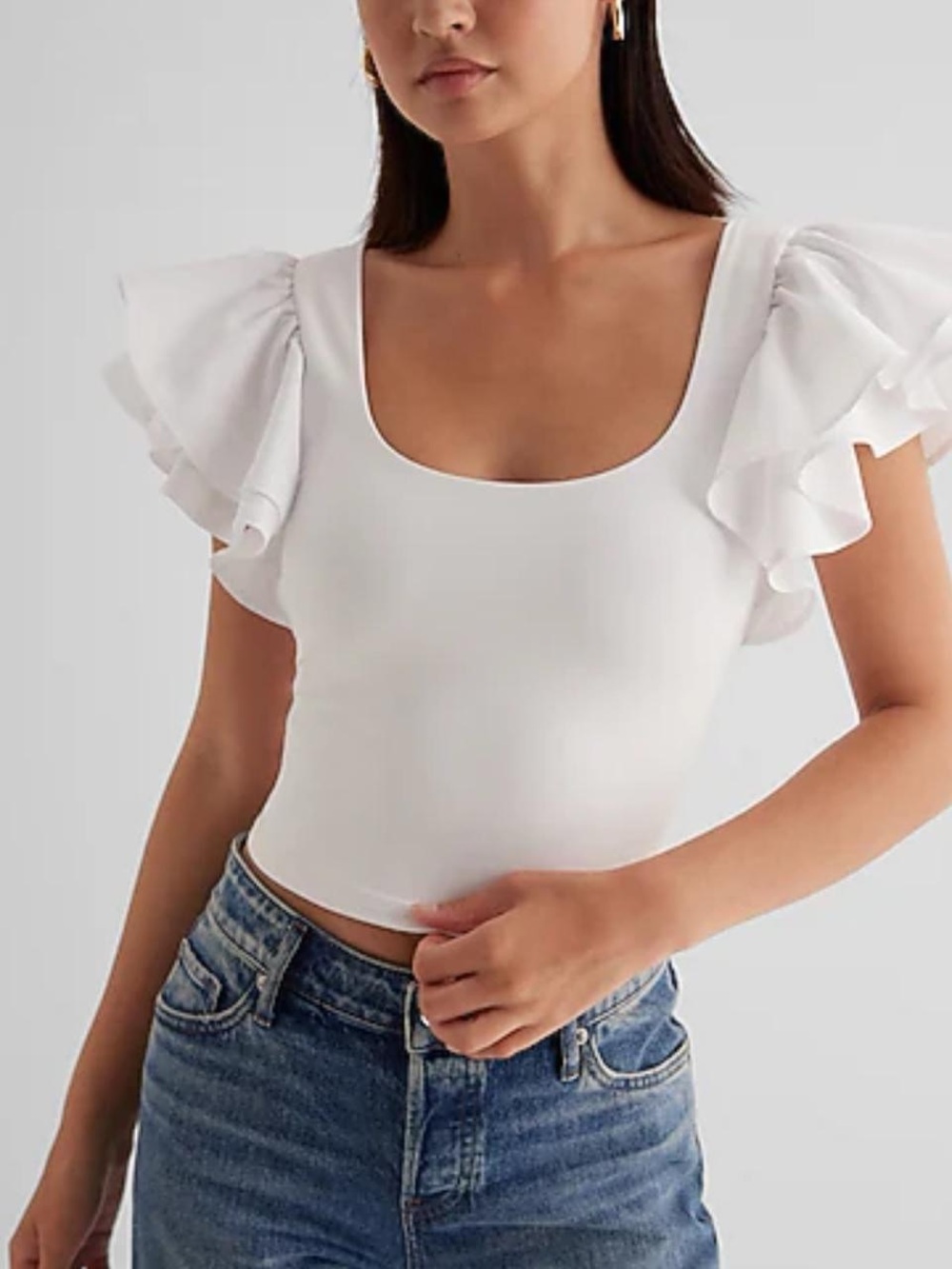 Express White Ruffle Sleeve Top - Picture 5 of 5